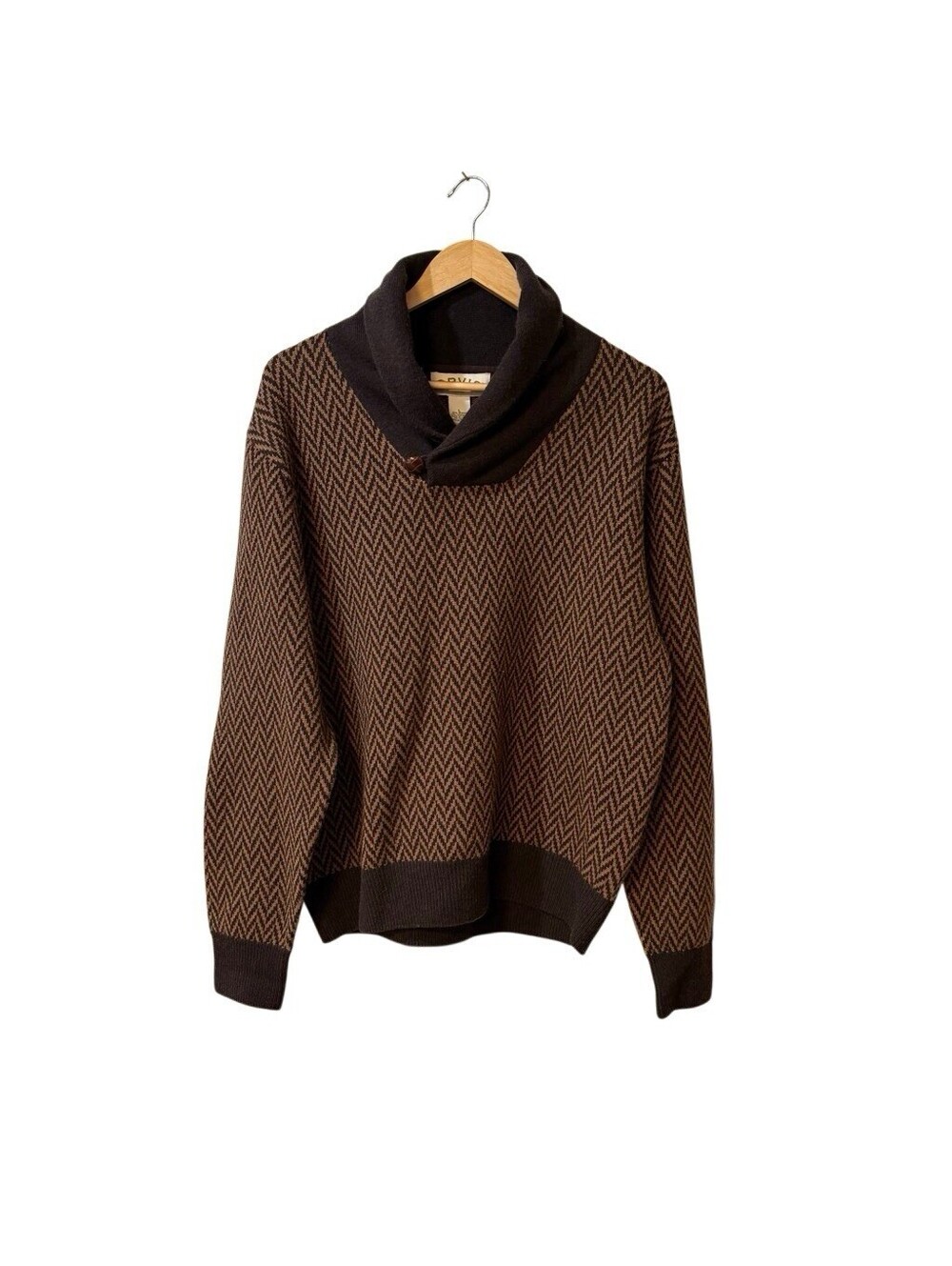 Orvis Men’s L Merino Wool Cashmere Herringbone Shawl Collar Sweater Brown